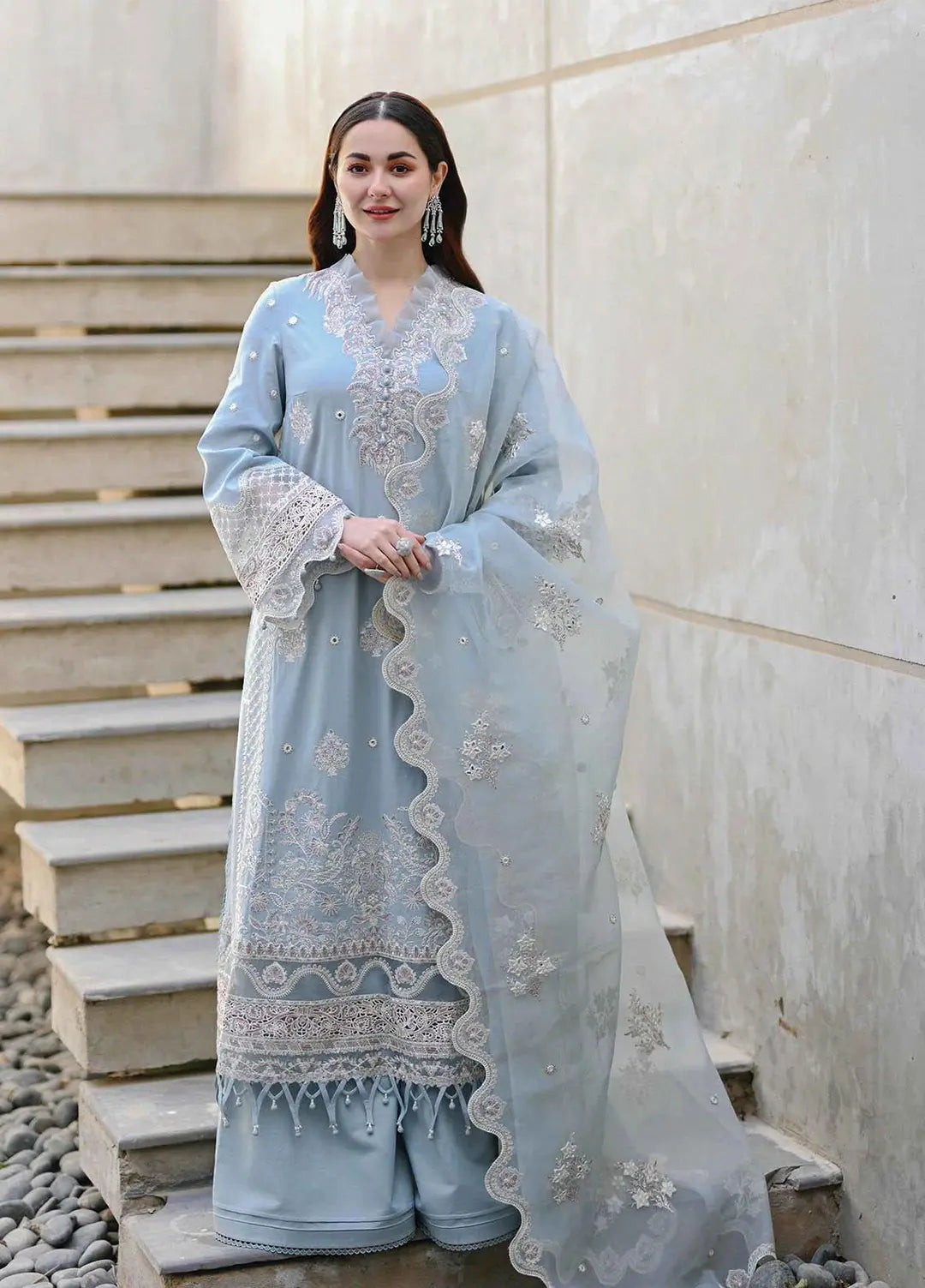 LZ0153-Summer QALAMKAR 3PC Lawn Embroidered Suit