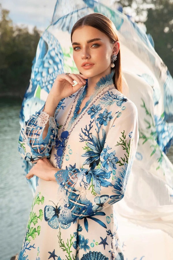 LZ0199-Digital Lawn 3-Piece Print Set with Bana Dora Voile Dupatta