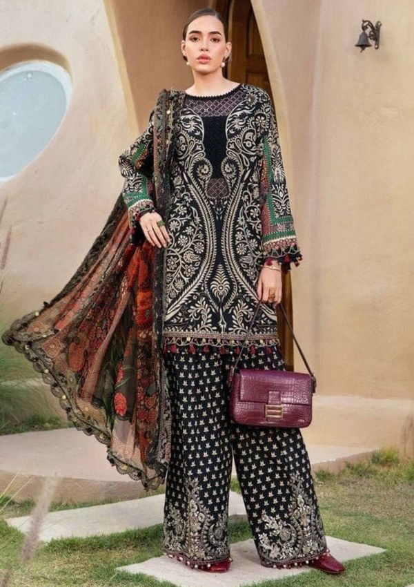 LZ0203-Digital Lawn 3-Piece Print Set with Bana Dora Voile Dupatta