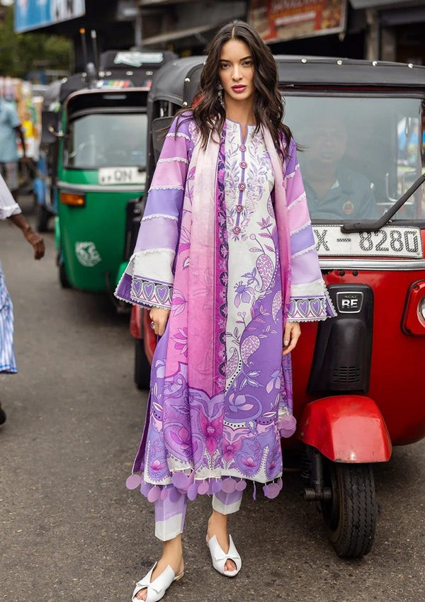 LZ0184-SUMMER 3PC Lawn Embroidered Shirt With Organza Embroidered Dupatta