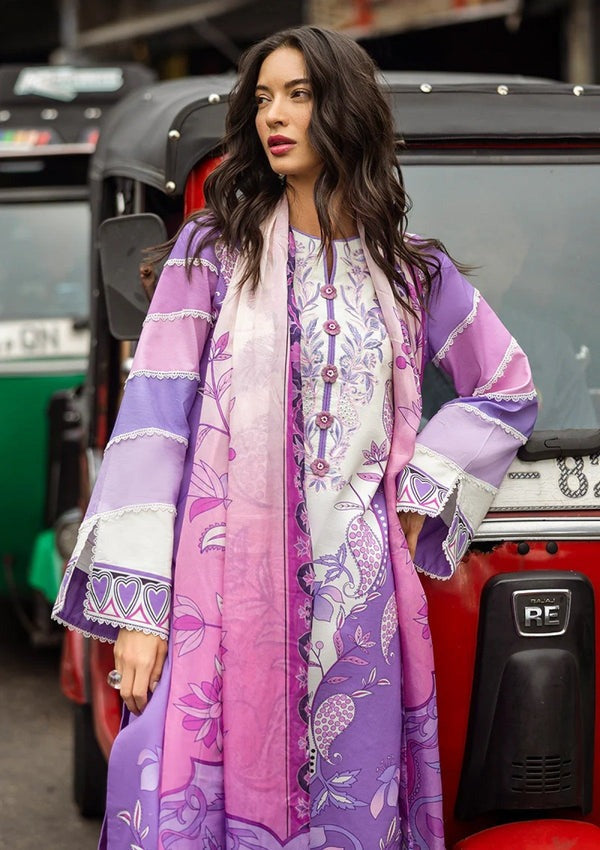 LZ0184-SUMMER 3PC Lawn Embroidered Shirt With Organza Embroidered Dupatta