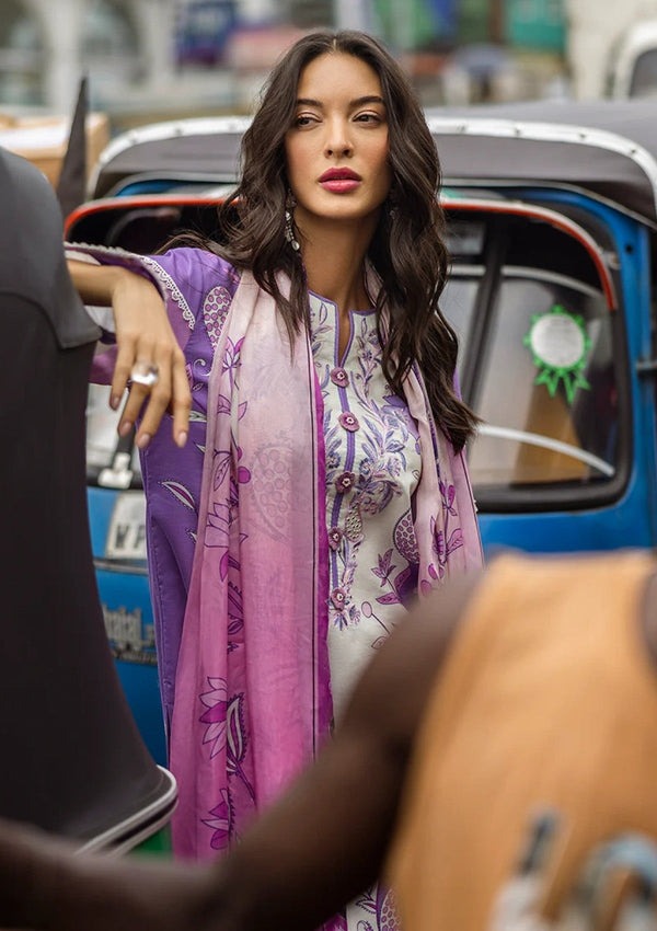 LZ0184-SUMMER 3PC Lawn Embroidered Shirt With Organza Embroidered Dupatta