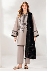 LZ1237 Winter 3PC DHANAK EMBROIDERED SHIRT WITH DHANAK EMBROIDERED SHAWL AND TROUSER-BIC-