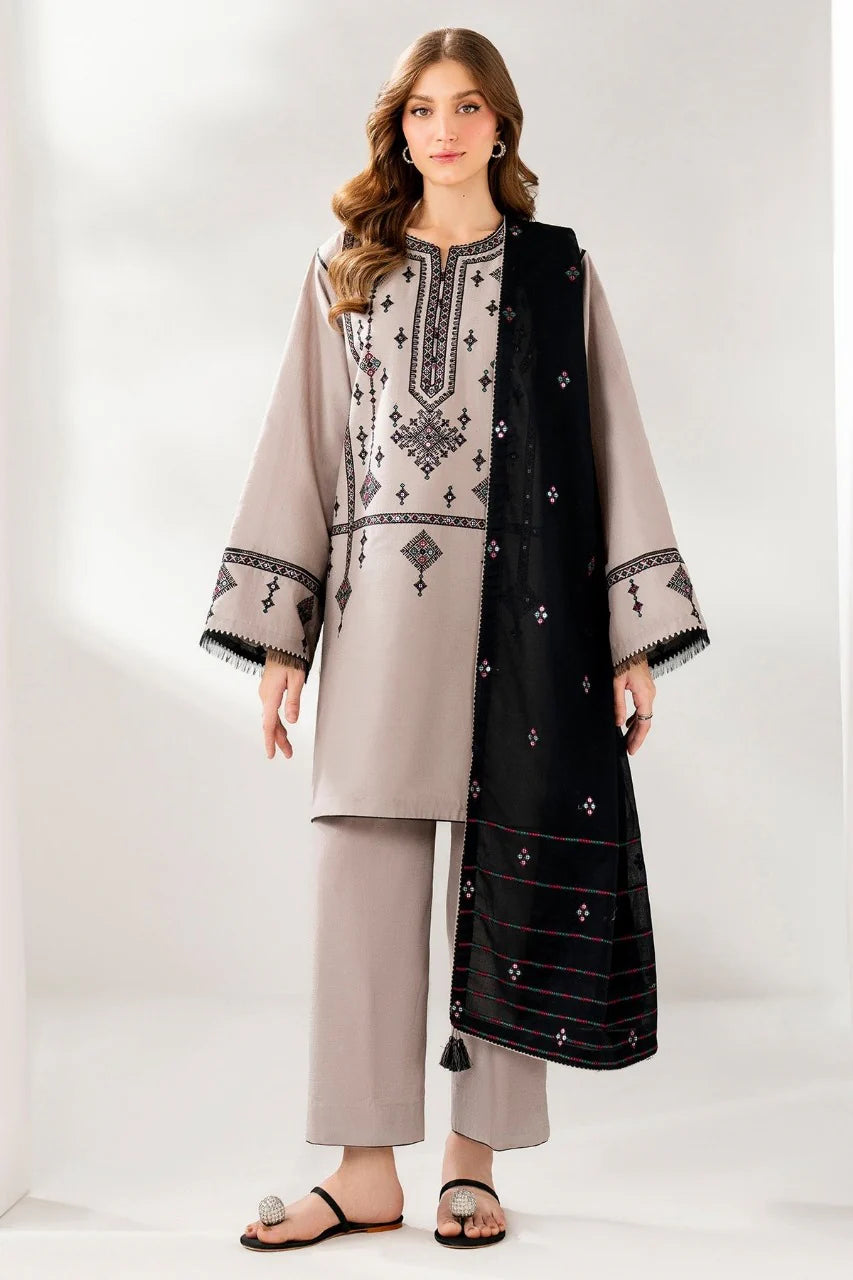 LZ1237 Winter 3PC DHANAK EMBROIDERED SHIRT WITH DHANAK EMBROIDERED SHAWL AND TROUSER-BIC-