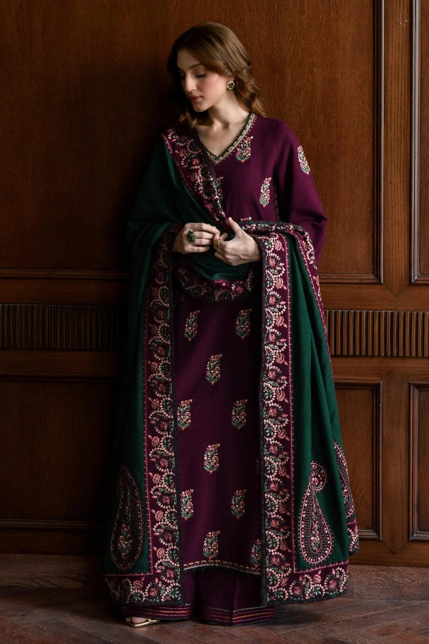 LZ1236 Winter BATIK-3PC DHANAK EMBROIDERED SHIRT WITH DHANAK EMBROIDERED SHAWL AND TROUSER-BIC- Regular price 5899