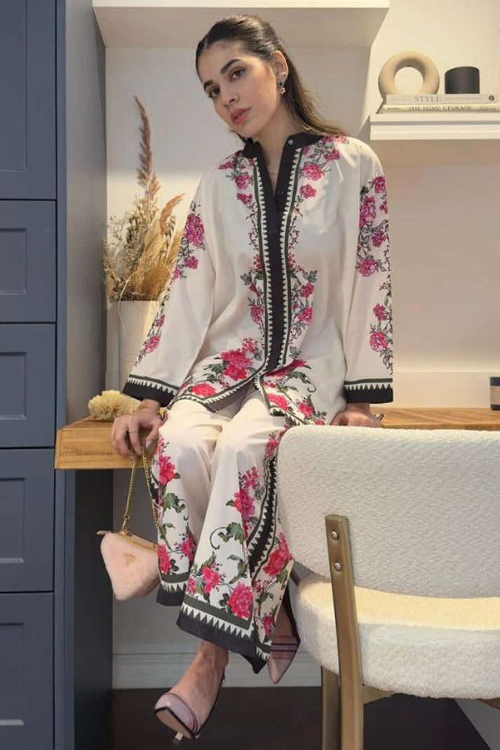 LZ0193-SUMMER 3PC Lawn Embroidered Shirt With Organza Embroidered Dupatta