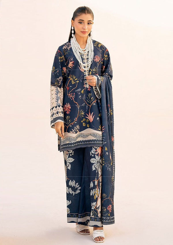 LZ0195-SUMMER 3PC Lawn Embroidered Shirt With Organza Embroidered Dupatta