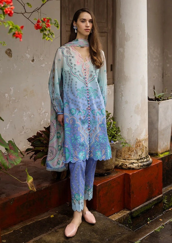 LZ0183-SUMMER 3PC Lawn Embroidered Shirt With Organza Embroidered Dupatta