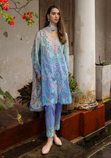 LZ0183-SUMMER 3PC Lawn Embroidered Shirt With Organza Embroidered Dupatta