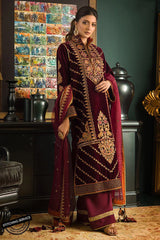 LZ0325-Winter Embroidered Velvet Dress With Organza embroidered Dupatta