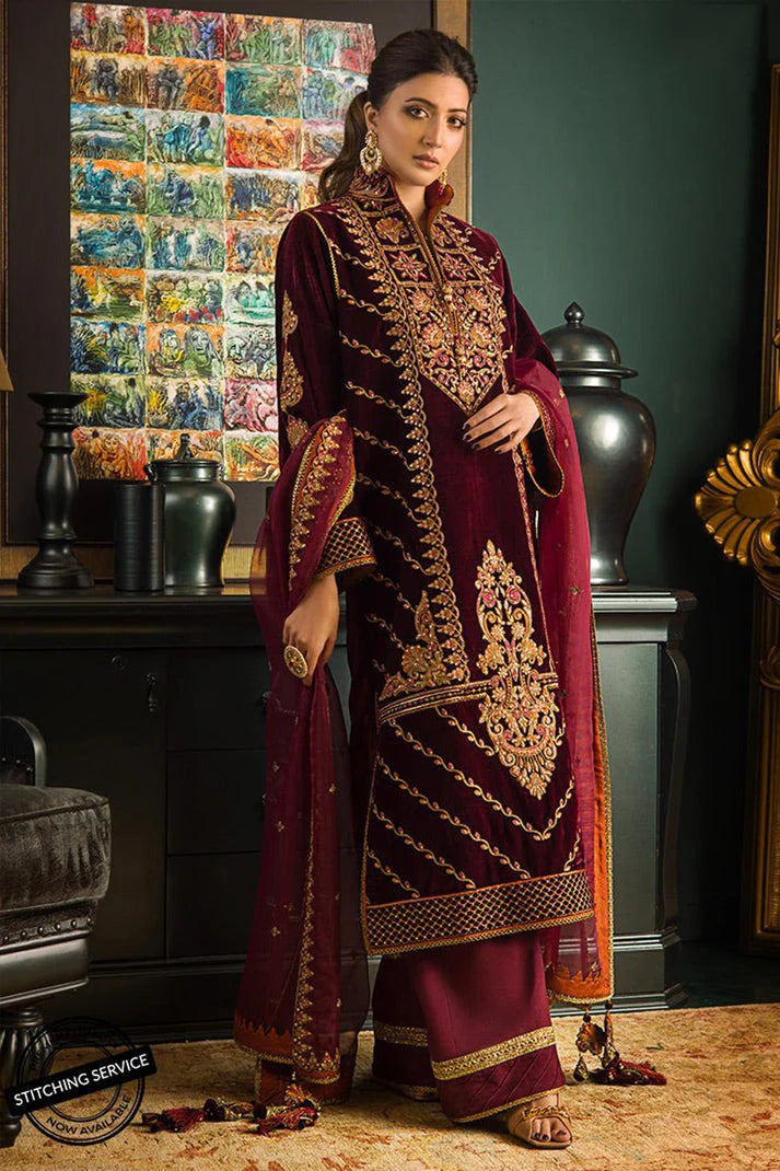 LZ0325-Winter Embroidered Velvet Dress With Organza embroidered Dupatta