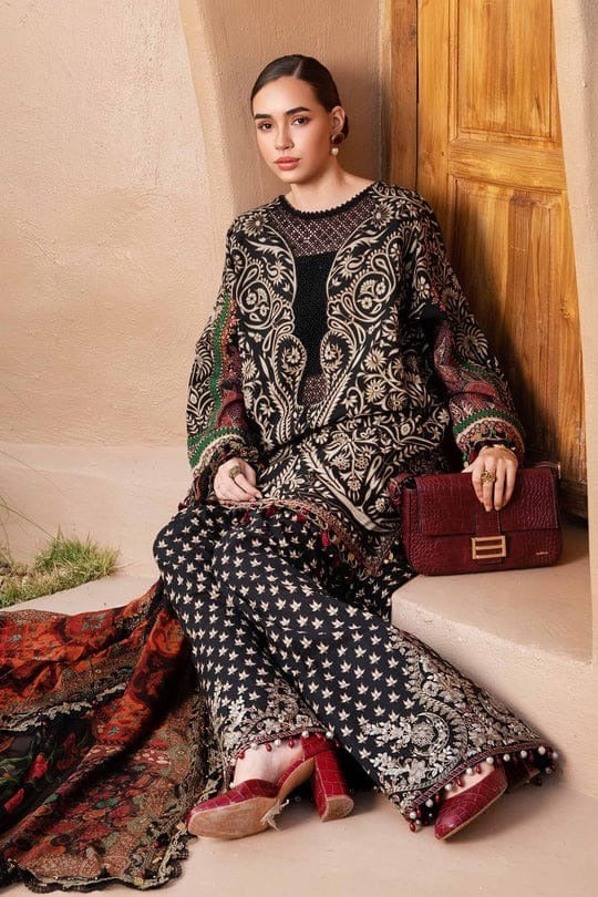 LZ0203-Digital Lawn 3-Piece Print Set with Bana Dora Voile Dupatta