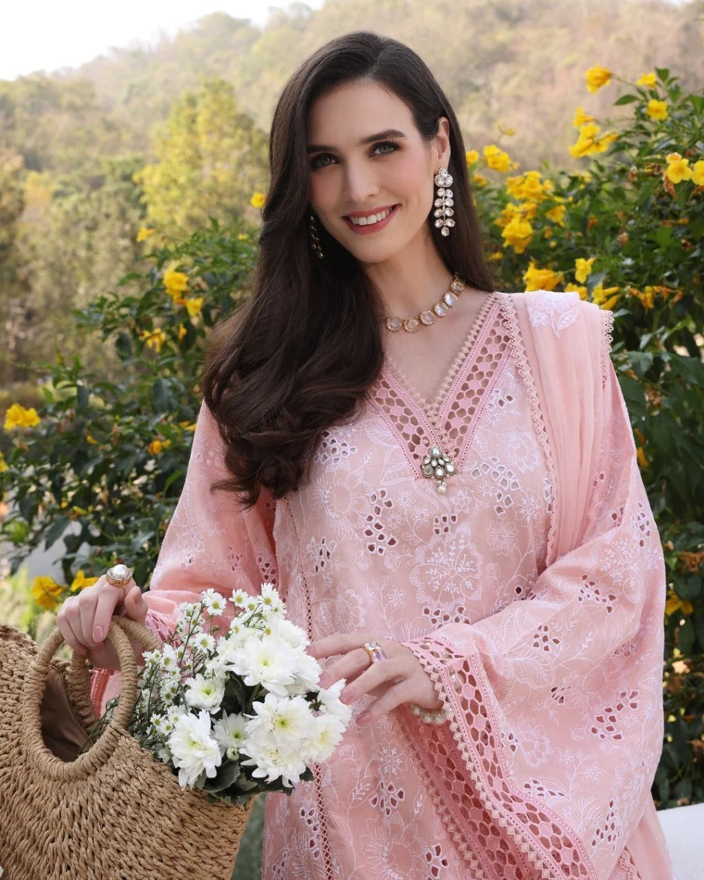 Bareeze Embroidered 3 Piece lawn dress with embroidered chiffon dupatta LZ2045