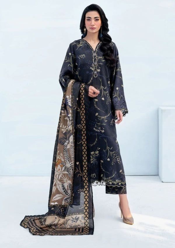 LZ0190-SUMMER 3PC Lawn Embroidered Shirt With Organza Embroidered Dupatta