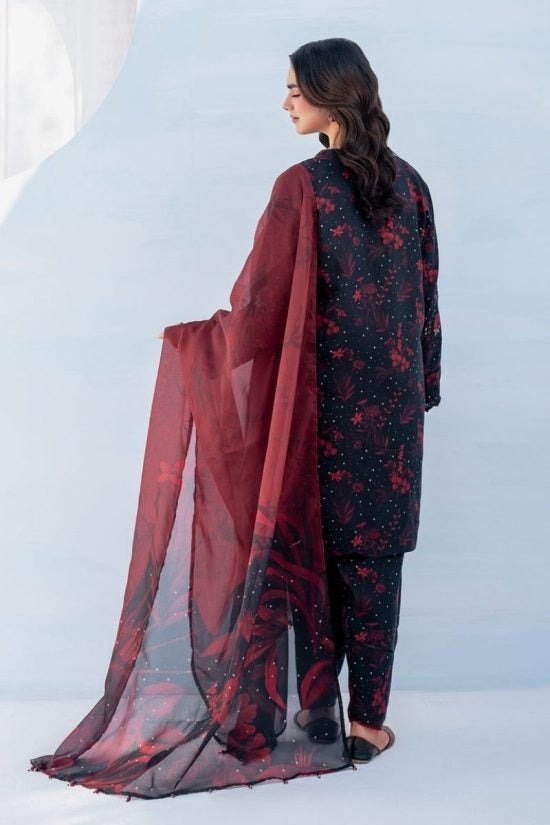 LZ0189-SUMMER 3PC Lawn Embroidered Shirt With Organza Embroidered Dupatta
