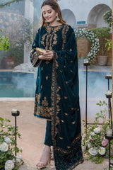 LZ402-WINTER Embroidered Velvet Three piece With Velvet Shawl Winter Collection