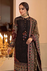 3 Piece Unstitched Heavy Embroidered Lawn Suit With Heavy Embroidered Organza Dupatta-LZ133