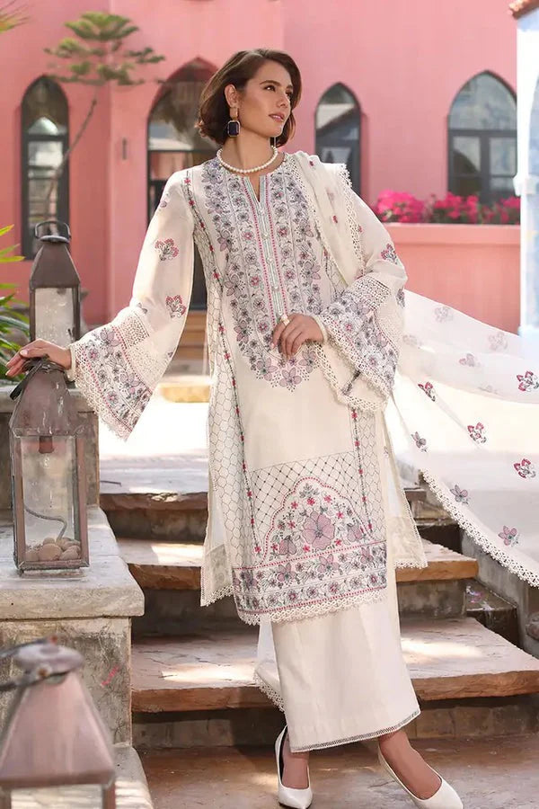 Bareeze Embroidered 3 Piece lawn dress with embroidered chiffon dupatta LZ2006
