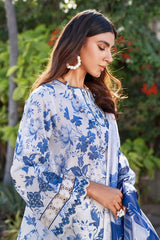 LZ0192-SUMMER 3PC Lawn Embroidered Shirt With Organza Embroidered Dupatta
