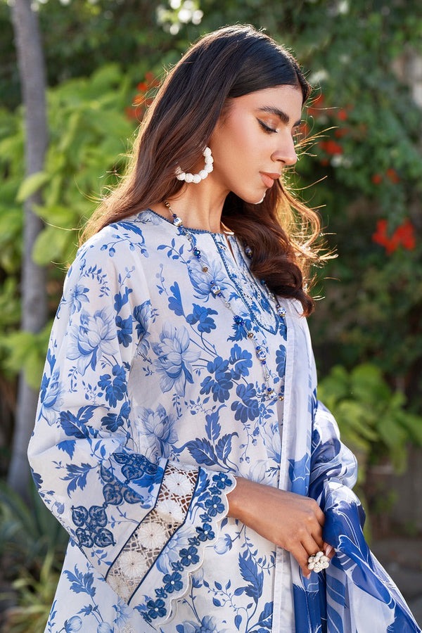 LZ0192-SUMMER 3PC Lawn Embroidered Shirt With Organza Embroidered Dupatta