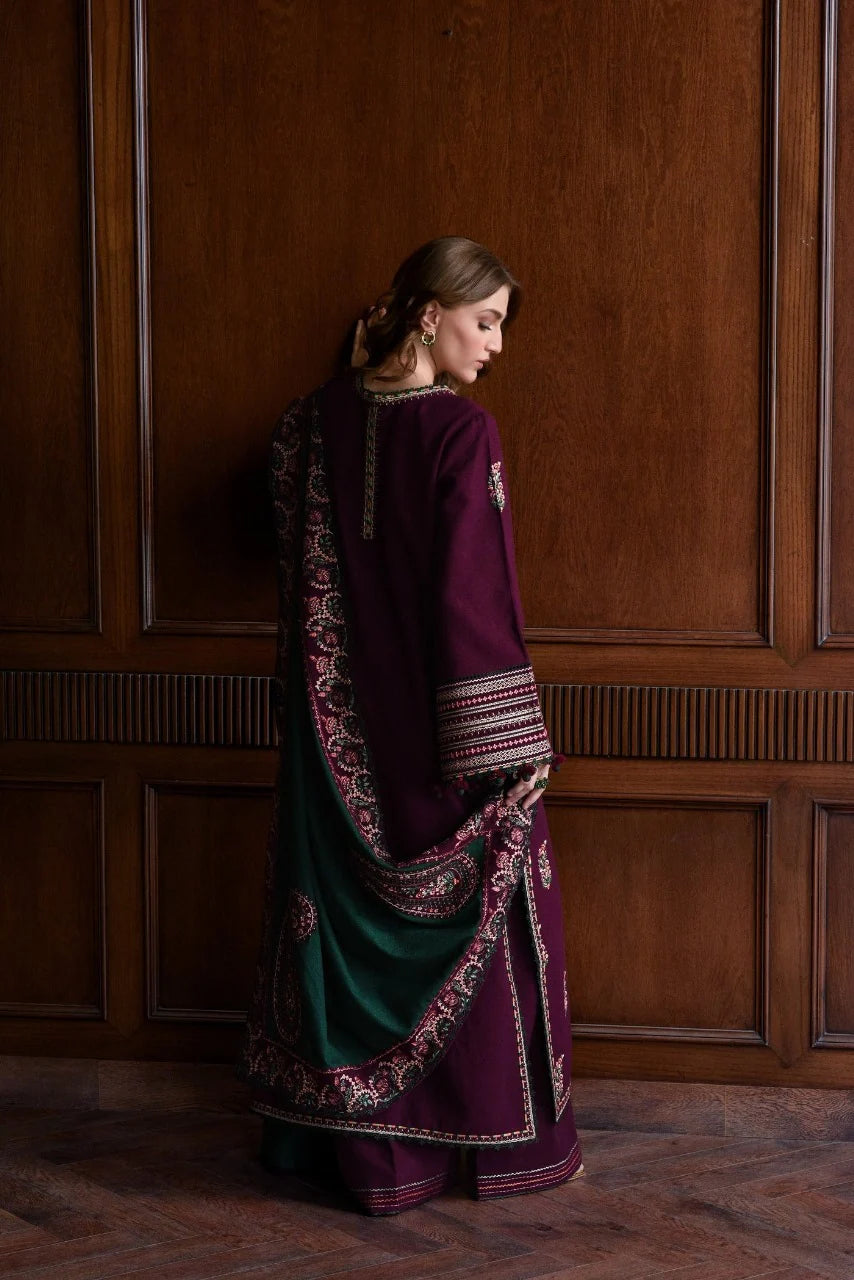 LZ1236 Winter BATIK-3PC DHANAK EMBROIDERED SHIRT WITH DHANAK EMBROIDERED SHAWL AND TROUSER-BIC- Regular price 5899