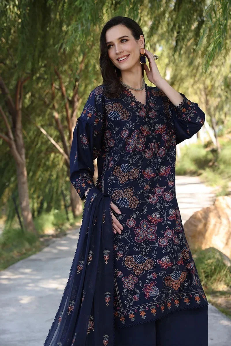 Bareeze Embroidered 3 Piece lawn dress with embroidered chiffon dupatta LZ2002