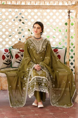 MAHNUR - 3PC LAWN EMBROIDERED SHIRT WITH ORGANZA EMBROIDERED DUPATTA LZ2017