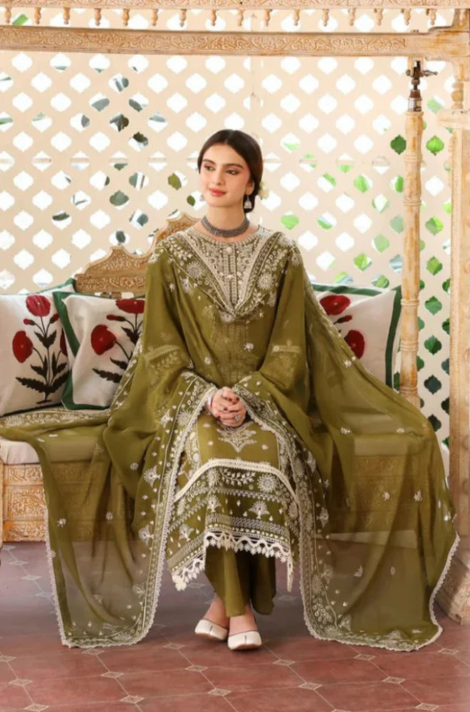 MAHNUR - 3PC LAWN EMBROIDERED SHIRT WITH ORGANZA EMBROIDERED DUPATTA LZ2017