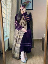 LZ1248 Unstitched Velvet Dress with Printed Dhanak Shawl