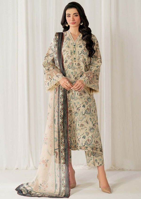 LZ0188-SUMMER 3PC Lawn Embroidered Shirt With Organza Embroidered Dupatta