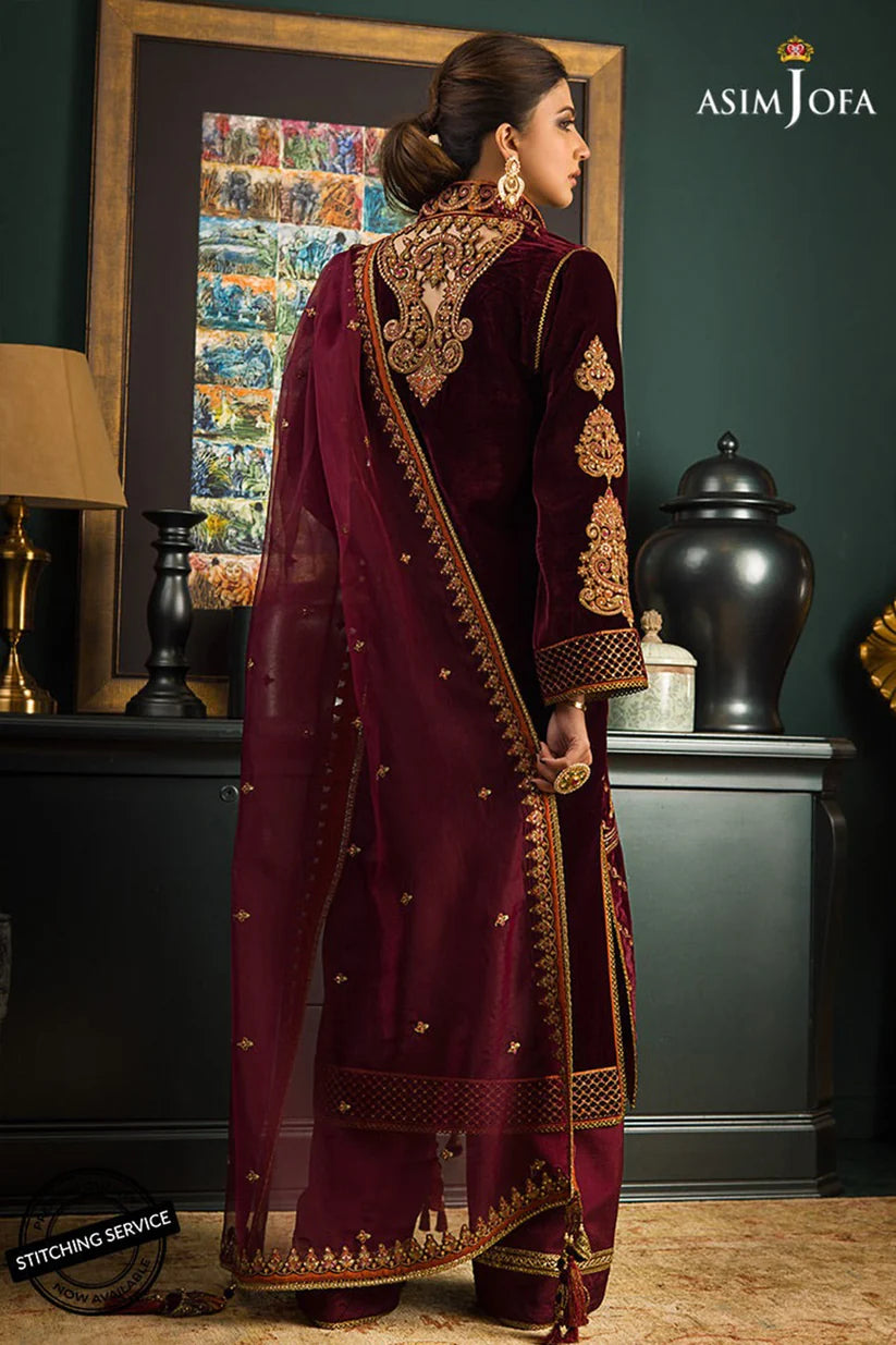 LZ0325-Winter Embroidered Velvet Dress With Organza embroidered Dupatta
