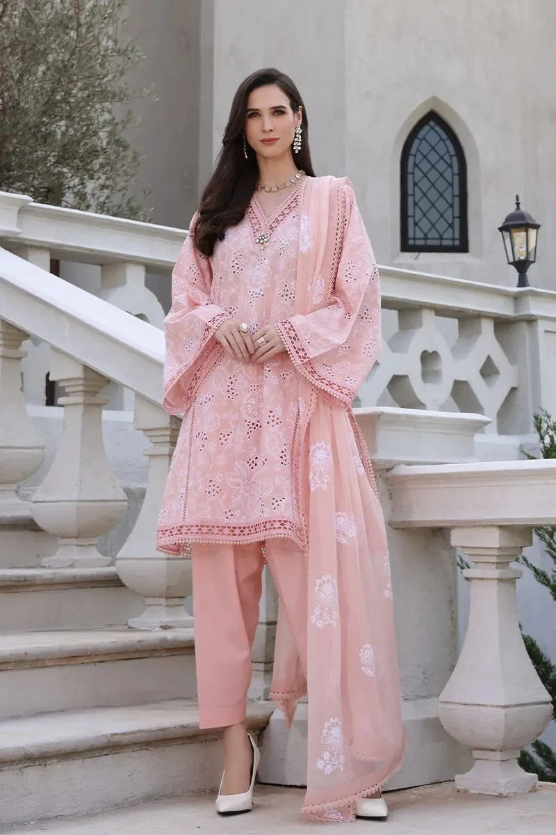 Bareeze Embroidered 3 Piece lawn dress with embroidered chiffon dupatta LZ2045