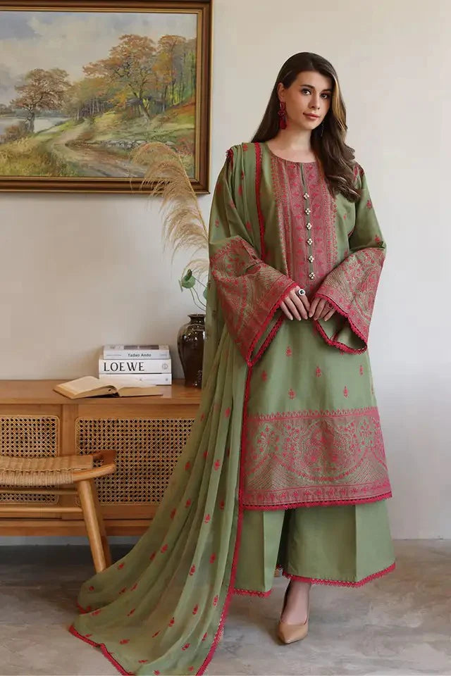 LZ0156-Summer Bareeze 3 Piece Embroidered Lawn Suit