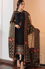 3 Piece Unstitched Heavy Embroidered Lawn Suit With Heavy Embroidered Organza Dupatta-LZ133
