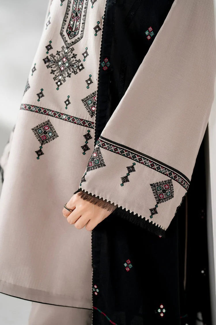 LZ1237 Winter 3PC DHANAK EMBROIDERED SHIRT WITH DHANAK EMBROIDERED SHAWL AND TROUSER-BIC-