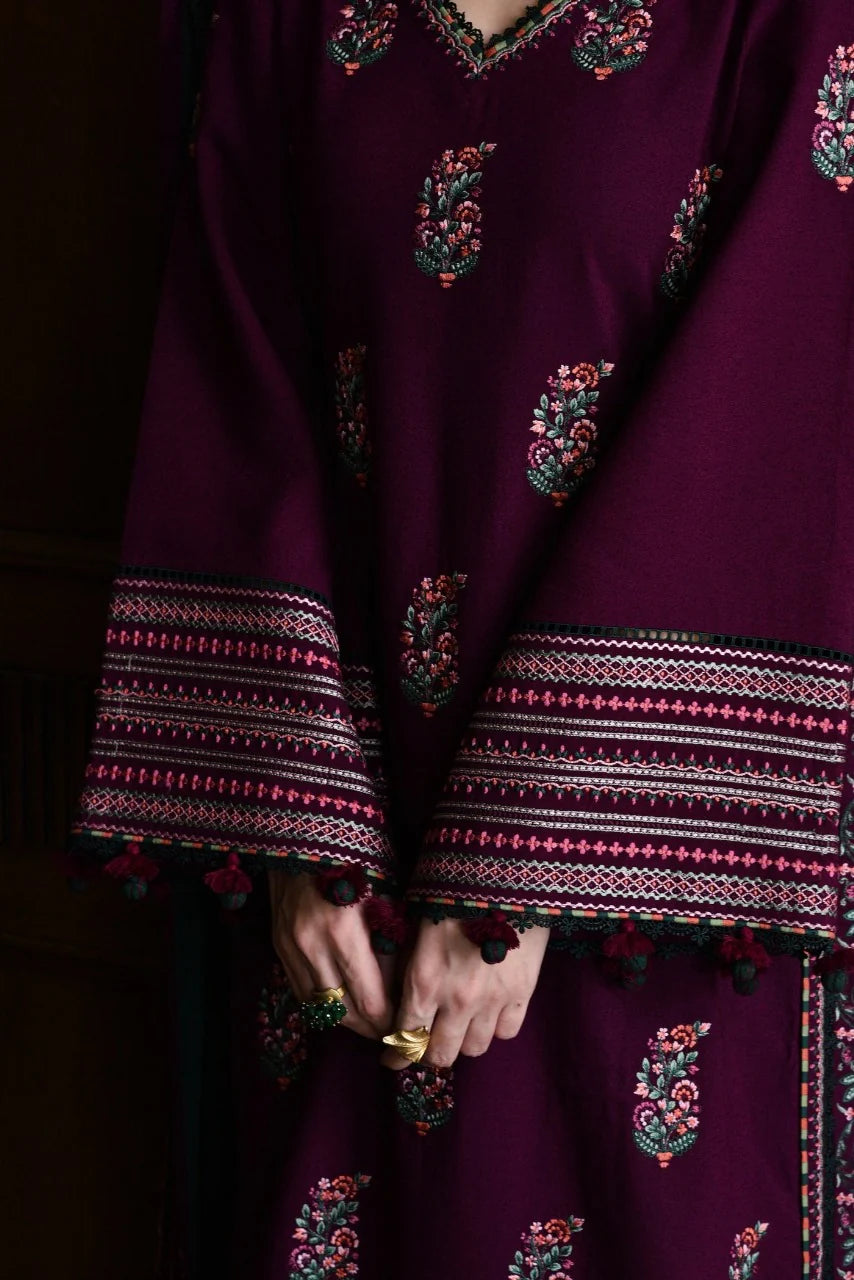 LZ1236 Winter BATIK-3PC DHANAK EMBROIDERED SHIRT WITH DHANAK EMBROIDERED SHAWL AND TROUSER-BIC- Regular price 5899