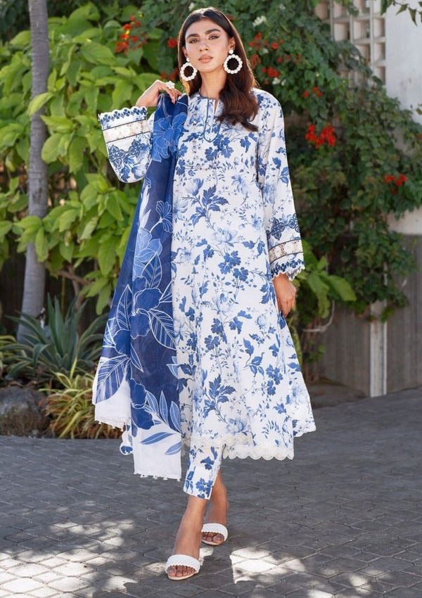 LZ0192-SUMMER 3PC Lawn Embroidered Shirt With Organza Embroidered Dupatta