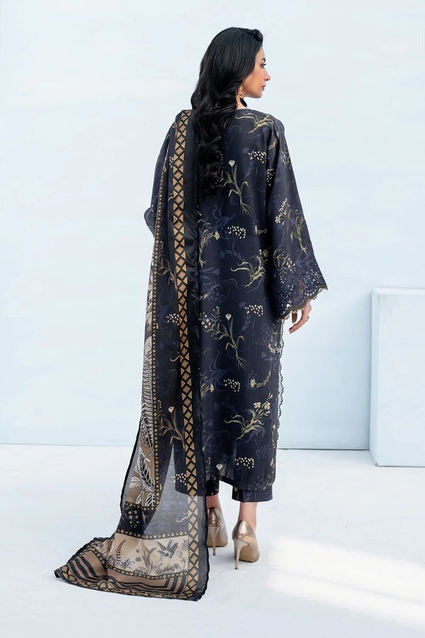 LZ0190-SUMMER 3PC Lawn Embroidered Shirt With Organza Embroidered Dupatta