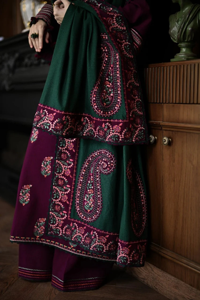 LZ1236 Winter BATIK-3PC DHANAK EMBROIDERED SHIRT WITH DHANAK EMBROIDERED SHAWL AND TROUSER-BIC- Regular price 5899
