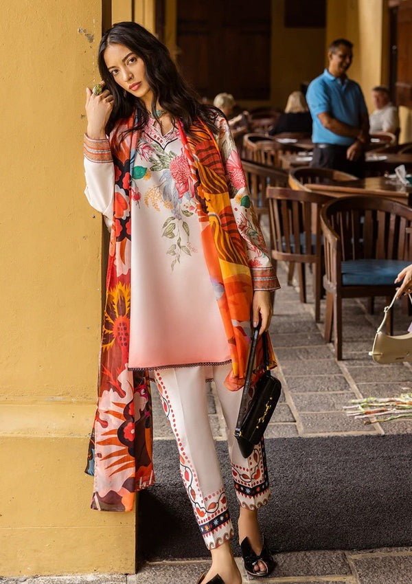 LZ0186-SUMMER 3PC Lawn Embroidered Shirt With Organza Embroidered Dupatta