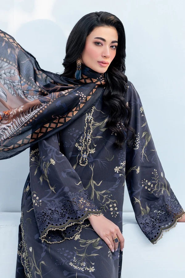 LZ0190-SUMMER 3PC Lawn Embroidered Shirt With Organza Embroidered Dupatta
