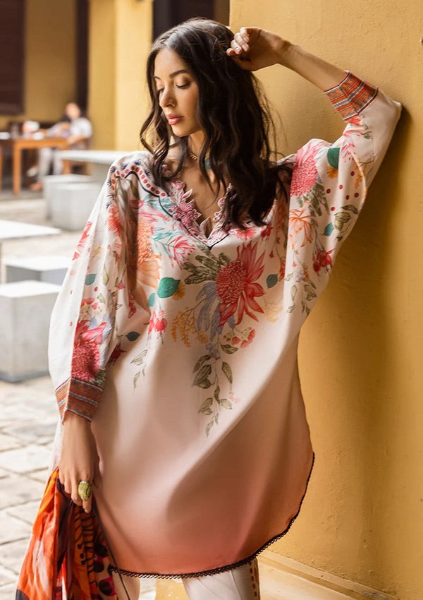 LZ0186-SUMMER 3PC Lawn Embroidered Shirt With Organza Embroidered Dupatta