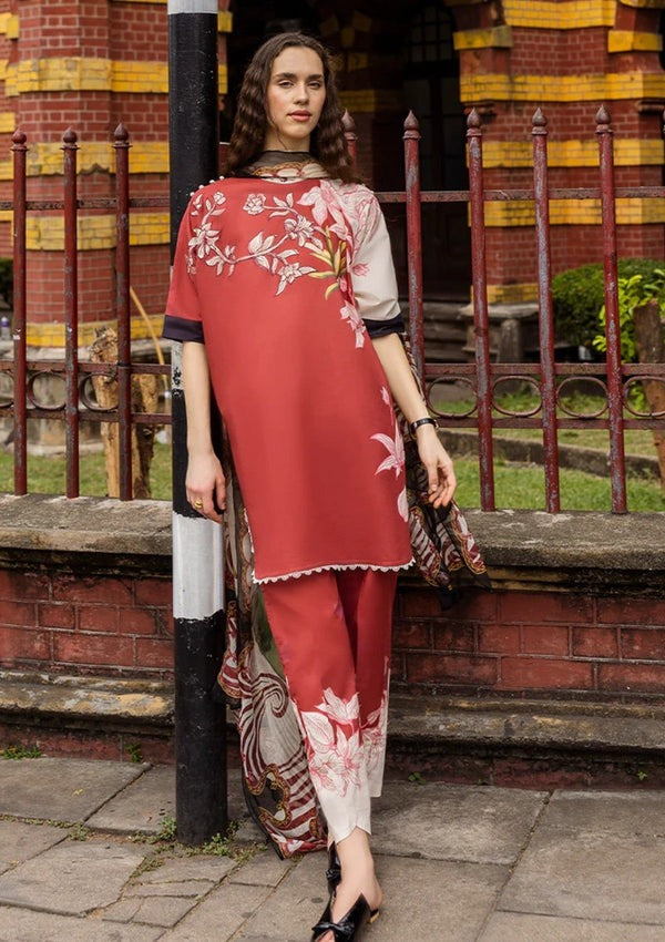 LZ0181-SUMMER 3PC Lawn Embroidered Shirt With Organza Embroidered Dupatta