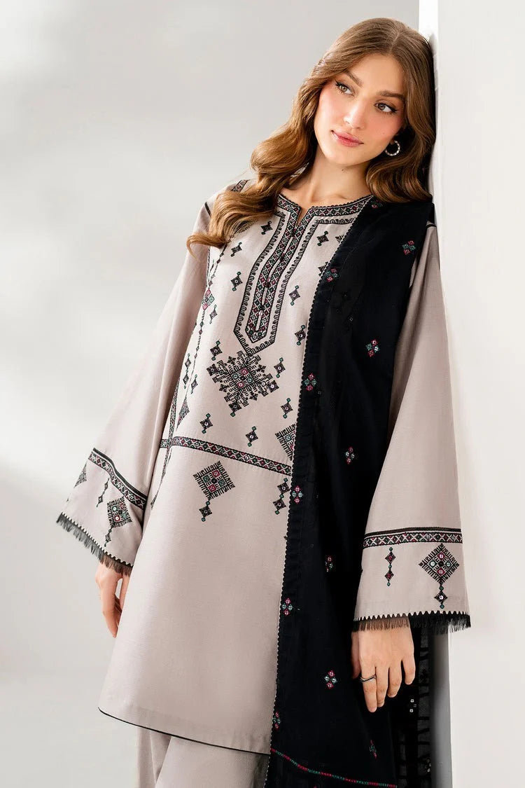 LZ1237 Winter 3PC DHANAK EMBROIDERED SHIRT WITH DHANAK EMBROIDERED SHAWL AND TROUSER-BIC-