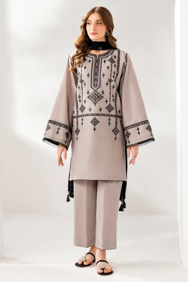 LZ1237 Winter 3PC DHANAK EMBROIDERED SHIRT WITH DHANAK EMBROIDERED SHAWL AND TROUSER-BIC-