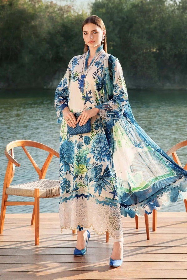 LZ0199-Digital Lawn 3-Piece Print Set with Bana Dora Voile Dupatta