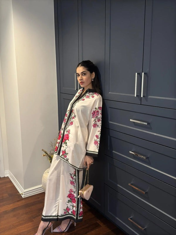 LZ0193-SUMMER 3PC Lawn Embroidered Shirt With Organza Embroidered Dupatta