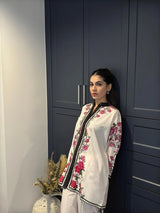 LZ0193-SUMMER 3PC Lawn Embroidered Shirt With Organza Embroidered Dupatta