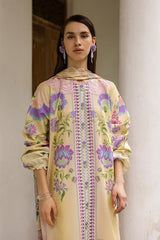 LZ0185-SUMMER 3PC Lawn Embroidered Shirt With Organza Embroidered Dupatta