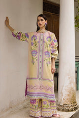 LZ0185-SUMMER 3PC Lawn Embroidered Shirt With Organza Embroidered Dupatta
